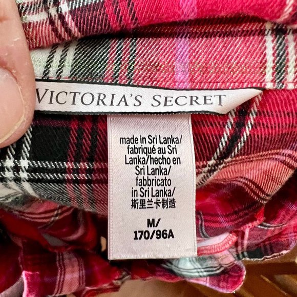 Victoria's Secret Red Pink White Black Plaid Pajama Shirt Women's Size Medium M - Picture 5 of 6
